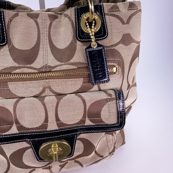 COACH Hampton Signature C Canvas Leather Dual Handle Handbag - J1077-F15689 - Picture 14 of 15